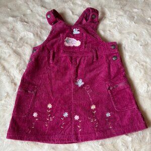 Vintage Girls Corduroy Jumper Dress with Flowers Size 3T